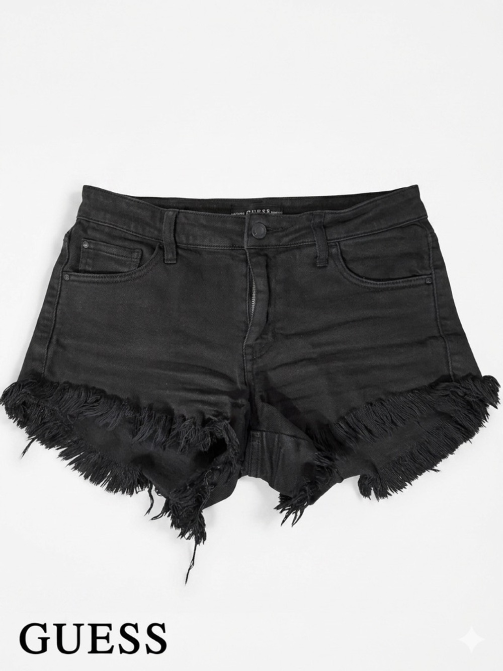 Guess Riley Frayed Hem Jean Shorts Women's Size 26 Black Denim